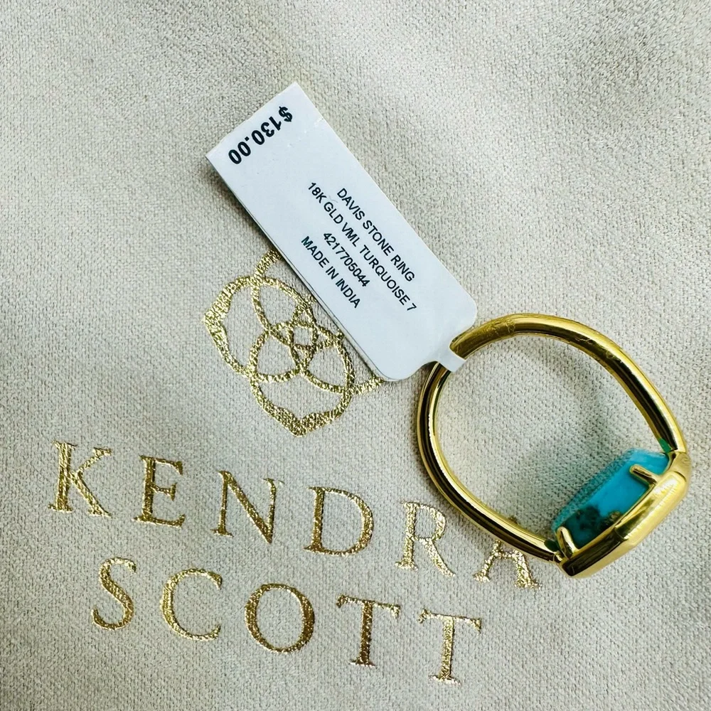 NEW! Kendra Scott Davis 18k Gold Vermeil Turquoise Cocktail Ring - Picture 10 of 17